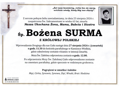 Nekrolog — SP. BOŻENA SURMA