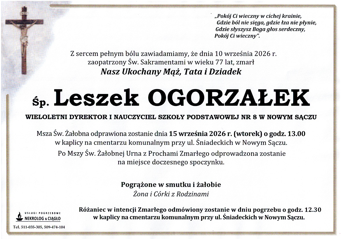 Nekrolog — Sp. Leszek OGORZAŁEK – cmentarz komunalny przy ul. ŚNIADECKICH
